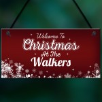 PERSONALISED Christmas Family Sign Hanging Welcome Plaque Gift