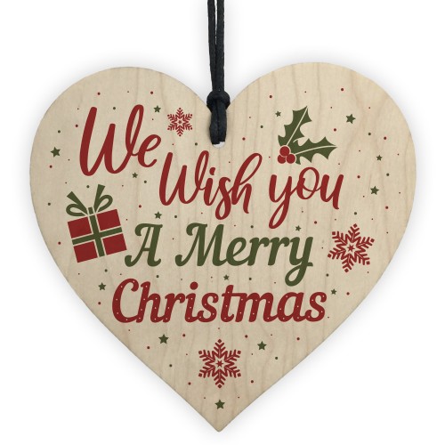 Wish You A Merry Christmas Wood Heart Christmas Tree Xmas Gift