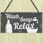 Bathroom Sign Relax Toilet Loo Hanging Wall Door Modern Gift