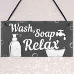 Bathroom Sign Relax Toilet Loo Hanging Wall Door Modern Gift