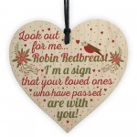 Robin Redbreast Mum Dad Nan Grandad Memorial Wood Heart Plaque