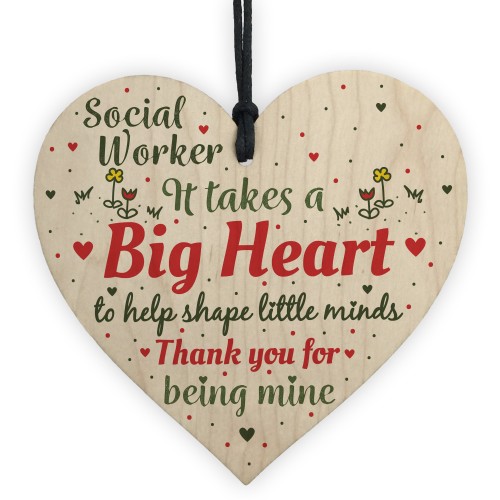 Novelty Social Worker Card Thank You Gift Wood Heart Keepsake