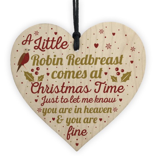 Robin Redbreast Christmas Mum Dad Nan Memorial Wood Heart Gift