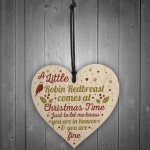 Robin Redbreast Christmas Mum Dad Nan Memorial Wood Heart Gift