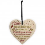 Robin Redbreast Christmas Mum Dad Nan Memorial Wood Heart Gift