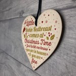 Robin Redbreast Christmas Mum Dad Nan Memorial Wood Heart Gift