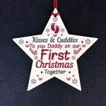 Daddy First 1st Christmas Newborn Baby Gift Wood Star Bauble