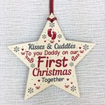 Daddy First 1st Christmas Newborn Baby Gift Wood Star Bauble