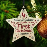 Daddy First 1st Christmas Newborn Baby Gift Wood Star Bauble