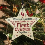 Daddy First 1st Christmas Newborn Baby Gift Wood Star Bauble