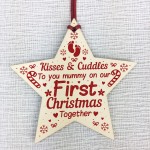 Mummy First 1st Christmas Newborn Baby Gift Wood Star Bauble