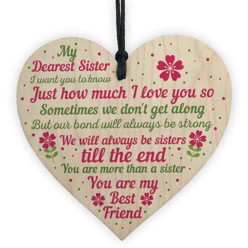 Sister Gifts Wooden Heart Best Friend Plaque Birthday Xmas Card