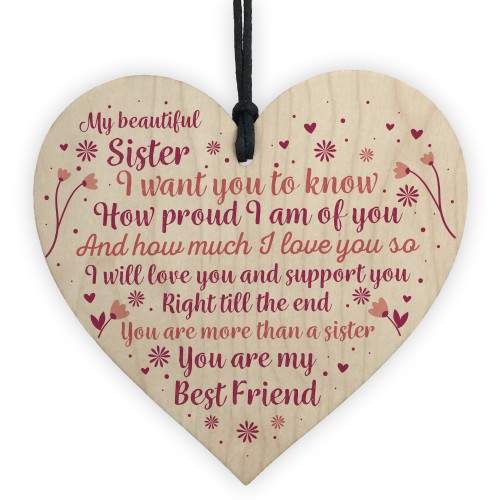 Sister Birthday Card Gift Wood Heart Sister Gifts For Christmas