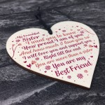 Sister Birthday Card Gift Wood Heart Sister Gifts For Christmas