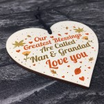 Special Nan Grandad Gift For Birthday Christmas Wood Heart Sign