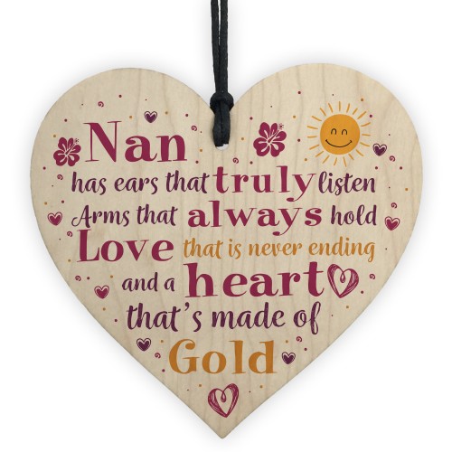 Nan Gift From Grandchildren For Christmas Birthday Wooden Heart 