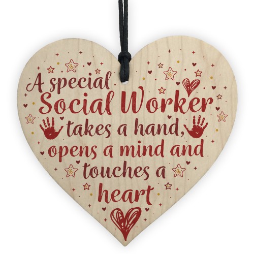 Social Worker Gift THANK YOU Wood Heart Birthday Christmas Gift