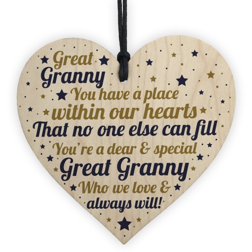 THANK YOU Love Great Granny Wooden Heart Gift Birthday Xmas