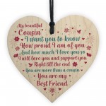 Cousin Birthday Christmas Card Birthday Gift Wooden Heart Sign