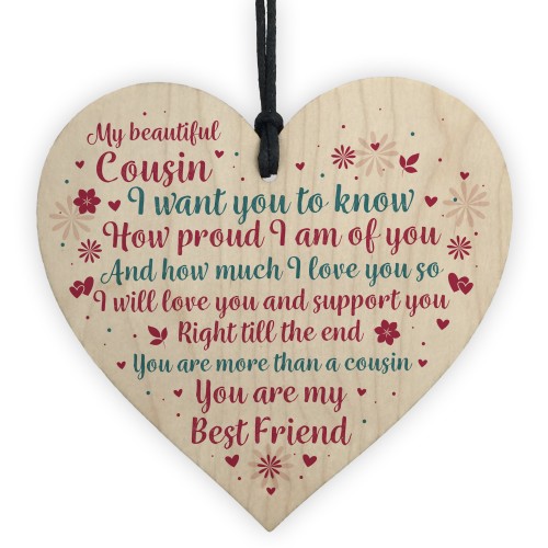 Cousin Birthday Christmas Card Birthday Gift Wooden Heart Sign