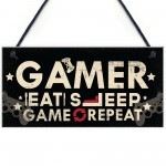 EAT SLEEP GAME REPEAT Gamer Gaming Bedroom Sign Christmas Gift