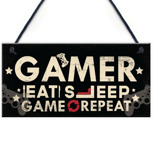 EAT SLEEP GAME REPEAT Gamer Gaming Bedroom Sign Christmas Gift