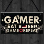 EAT SLEEP GAME REPEAT Gamer Gaming Bedroom Sign Christmas Gift