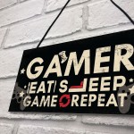 EAT SLEEP GAME REPEAT Gamer Gaming Bedroom Sign Christmas Gift