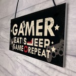 EAT SLEEP GAME REPEAT Gamer Gaming Bedroom Sign Christmas Gift