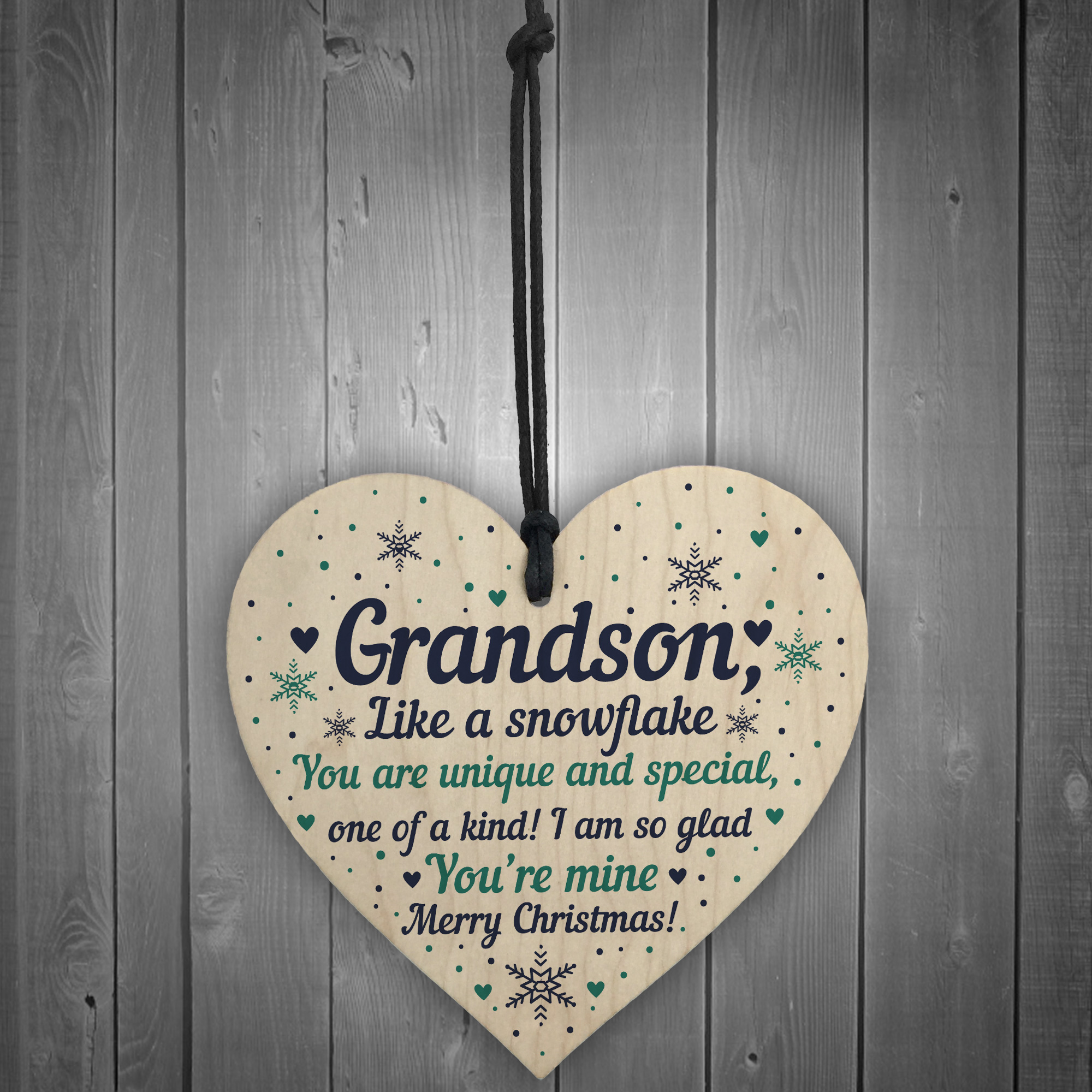 Grandson Christmas Ornament Bauble Wooden Heart Keepsake Gift