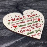 THANK YOU MUM And DAD Gift For Birthday Christmas Wood Heart