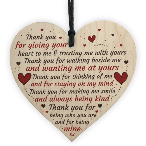 Thank You Heart Plaque Romantic Anniversary Valentines Day Gift