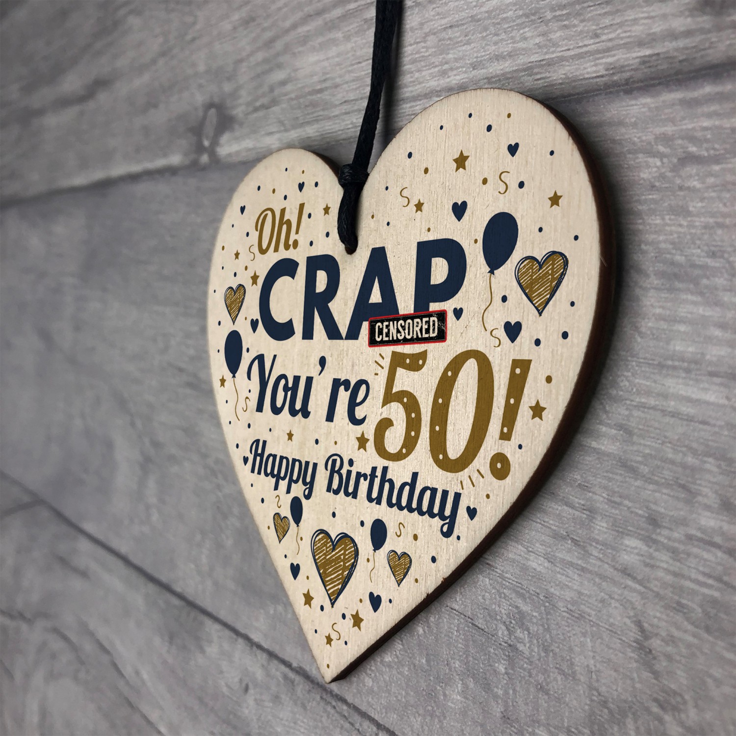 Funny 50th Birthday Fishing Gifts Wooden Heart Birthday Gift For