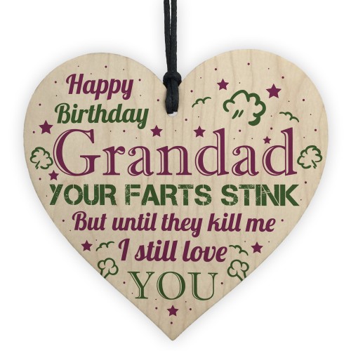 Love You Funny Happy Birthday Card Wooden Heart Grandad Birthday