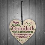 Love You Funny Happy Birthday Card Wooden Heart Grandad Birthday