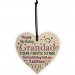 Love You Funny Happy Birthday Card Wooden Heart Grandad Birthday