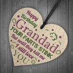 Love You Funny Happy Birthday Card Wooden Heart Grandad Birthday