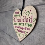 Love You Funny Happy Birthday Card Wooden Heart Grandad Birthday