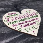 Love You Funny Happy Birthday Card Wooden Heart Grandad Birthday