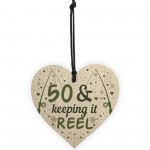 Funny 50th Birthday Fishing Gifts Wooden Heart Birthday Gift