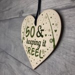 Funny 50th Birthday Fishing Gifts Wooden Heart Birthday Gift