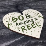 Funny 50th Birthday Fishing Gifts Wooden Heart Birthday Gift