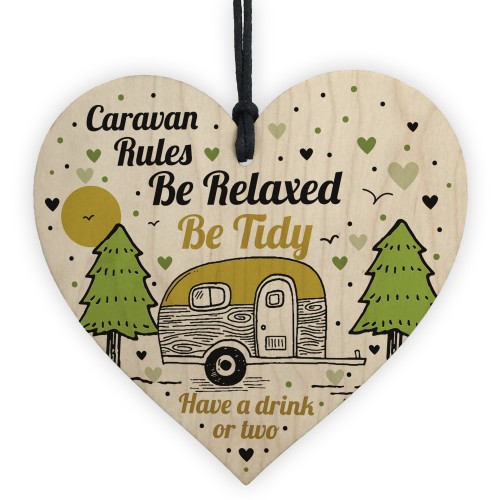 Caravan Rules Novelty Hanging Wooden Heart Accessory Gifts