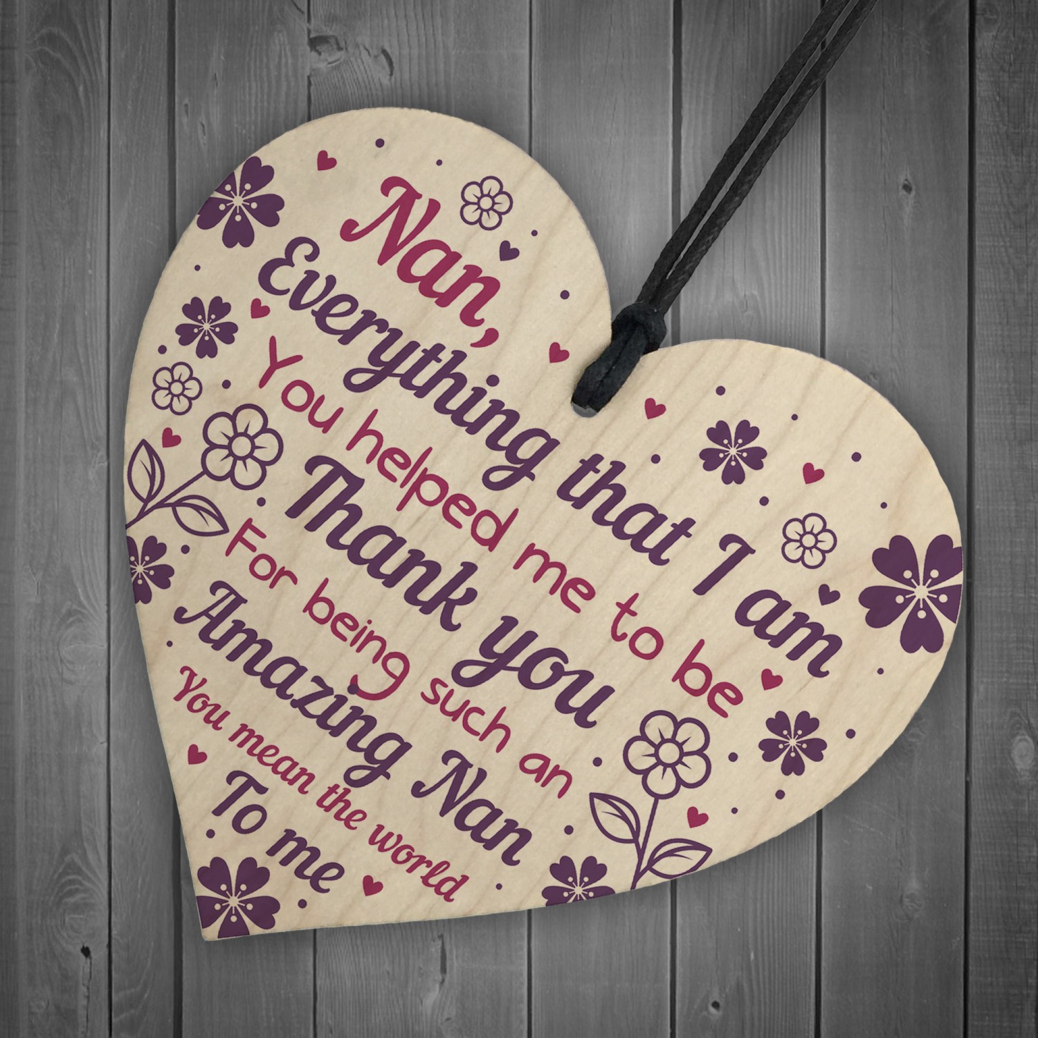 Thank You Nan Gift Mothers Day Gift Wood Heart Nan 