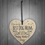 Funny Mother's Day Gift Card Wooden Heart Best Dog Mum Gifts