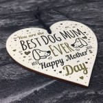 Funny Mother's Day Gift Card Wooden Heart Best Dog Mum Gifts