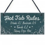 Funny Hot Tub Rules Novelty Hanging Garden Shed Plaque Jacuzzi