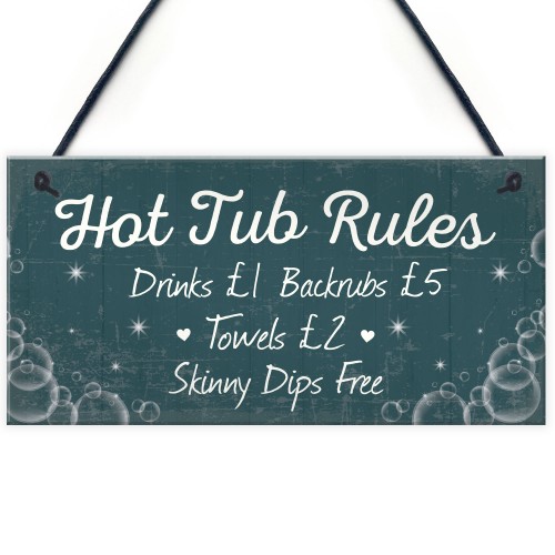 Funny Hot Tub Rules Novelty Hanging Garden Shed Plaque Jacuzzi