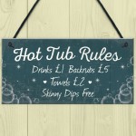 Funny Hot Tub Rules Novelty Hanging Garden Shed Plaque Jacuzzi