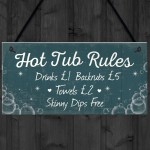 Funny Hot Tub Rules Novelty Hanging Garden Shed Plaque Jacuzzi